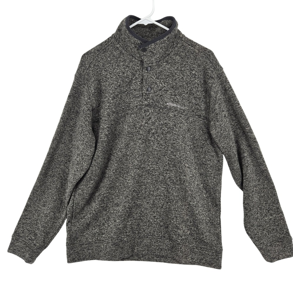 Eddie Bauer Pullover Sweater Mens XL Gray Radiator Fleece Mock Neck Snap Outdoor